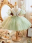 Lovely Sage Green Lace Flower Short Birthday Flower Girl Dresses 2024 Ball Gown Scoop Neck Puffy Short Sleeve Backless