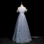 Chic / Beautiful Sky Blue Lace Flower Tassel Prom Dresses 2024 A-Line / Princess Scoop Neck Sleeveless Backless Floor-Length / Long Prom Formal Dresses