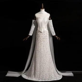Vintage Ivory Creme Perle Spitze Blumen Korsett Brautkleider Hochzeitskleider 2026 Meerjungfrau Off Shoulder 3 4 Ärmel Rückenfreies Lange Hochzeit