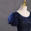 Vintage / Retro Navy Blue Beading Sequins Prom Dresses 2023 Ball Gown Scoop Neck Puffy Short Sleeve Backless Floor-Length / Long Prom Formal Dresses