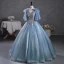 Sparkly Sky Blue Grey Beading Sequins Prom Dresses 2023 Ball Gown V-Neck Short Sleeve Backless Floor-Length / Long Prom Formal Dresses