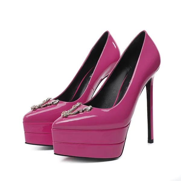 Mote Rød Lær Aften Pumps 2022 Patent Lær 13 cm Stiletthæler Spisse Pumps Høyhælte