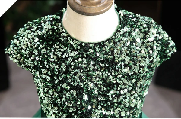 Vintage / Retro Dark Green Sequins Birthday Flower Girl Dresses 2024 Ball Gown Scoop Neck Sleeveless Bow Sash Floor-Length / Long