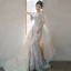 Charming Champagne Beading Sequins Rhinestone Prom Dresses 2024 Trumpet / Mermaid Off-The-Shoulder Short Sleeve Backless Sweep Train Prom Formal Dresses