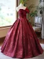 Élégant Bordeaux Impression Robe De Bal 2024 Robe Boule Bustier Noeud Sans Manches Dos Nu Longue Promo Robe De Ceremonie