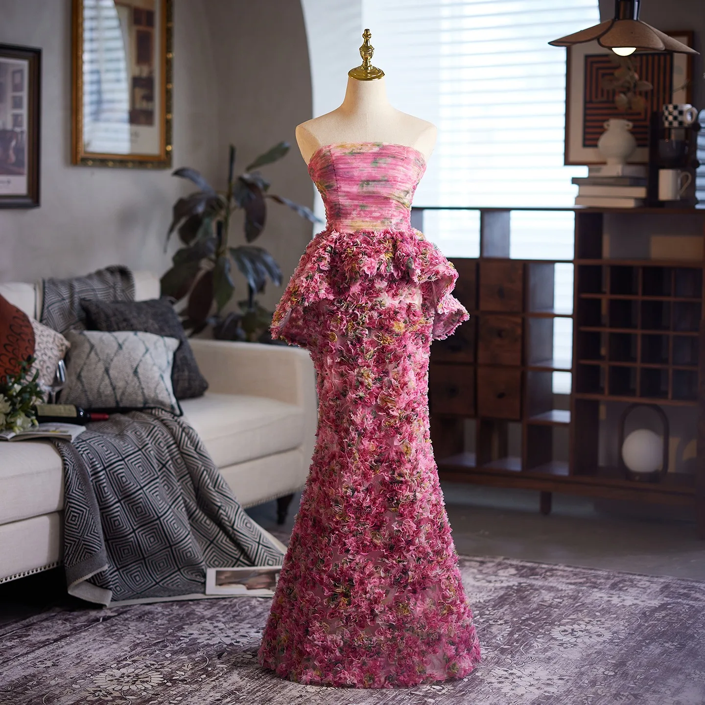 Flower Fairy Fuchsia Ruffle Appliques Prom Dresses 2025 Trumpet Mermaid Strapless Sleeveless Backless Floor Length Long Formal Dresses Flower Fairy Fuchsia Ruffle Appliques Prom Dresses 2025 Trumpet Mermaid Strapless Sleeveless Backless Floor Length Long Formal Dresses