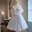 Charming Grey Lace Flower Sequins Homecoming Graduation Dresses 2024 Ball Gown Off-The-Shoulder Short Sleeve Backless Knee-Length Formal Dresses