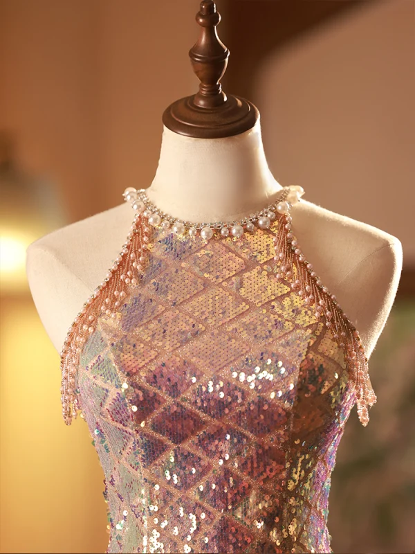 Sparkly Gold Beading Rhinestone Sequins Evening Dresses 2023 Trumpet / Mermaid Scoop Neck Sleeveless Floor-Length / Long Evening Party Formal Dresses