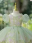 Chic / Beautiful Sage Green Flower Prom Short Flower Girl Dresses 2022 Ball Gown Pearl Scoop Neck Puffy Short Sleeve Backless Flower Girl Dresses