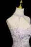 Charming Lavender Beading Appliques Sequins Prom Dresses 2025 A-Line / Princess High Neck Sleeveless Backless Floor-Length / Long Formal Dresses