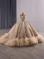 Luxury / Gorgeous Champagne Handmade  Rhinestone Appliques Sequins Prom Dresses 2025 Ball Gown Off-The-Shoulder Short Sleeve Backless Court Train Formal Dresses