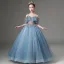 Chic / Beautiful Sky Blue Beading Sequins Birthday Flower Girl Dresses 2024 Ball Gown Scoop Neck Short Sleeve Floor-Length / Long