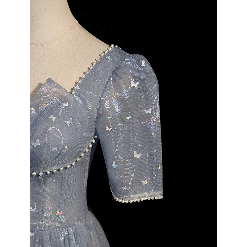 open lace back dress Sequin-Butterfly Long-Sleeve Formal Dress