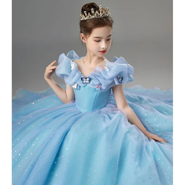 star butterfly sky blue dress Sky Blue Puff-Sleeve Party Frock With Butterfly Embellishment For Girls 6-12M (16) main image 0