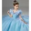Cinderella Sky Blue Birthday Flower Girl Dresses Ball Gown 2022 Scoop Neck Lace Butterfly Sequins Star Short Sleeve Floor-Length / Long Flower Girl Dresses