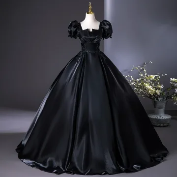 Elegant Black Beading Sequins Lace Flower Prom Dresses 2025 Ball Gown Square Neckline Puffy Short Sleeve Floor Length Long Prom Formal Dresses