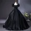 Elegant Black Beading Sequins Lace Flower Prom Dresses 2025 Ball Gown Square Neckline Puffy Short Sleeve Floor-Length / Long Prom Formal Dresses