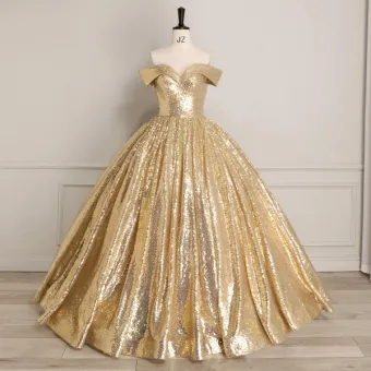 Sparkly Gold Sequins Prom Dresses 2025 Ball Gown Sweetheart Sleeveless Backless Floor Length Long Formal Dresses