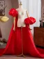 Chic / Beautiful Red Handmade  Prom Jackets & wraps 2025 Puffy Short Sleeve