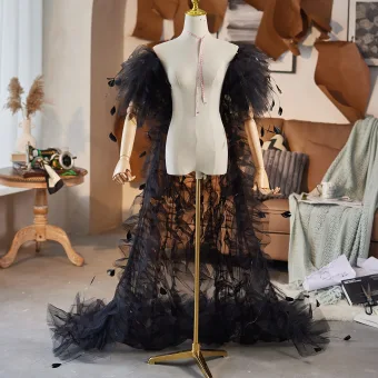 Unusual Black Ruffle Prom Shawls 2025 Tulle