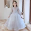 Chic / Beautiful Grey Birthday Flower Girl Dresses 2022 A-Line / Princess Scoop Neck Beading Sequins Long Sleeve Floor-Length / Long Flower Girl Dresses