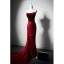 Sexy Burgundy Velvet Evening Dresses 2024 Trumpet / Mermaid Strapless Sleeveless Backless Court Train Evening Party Formal Dresses