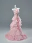 Luxe Charmant Rose Bonbon Perlage Paillettes Appliques Volants en Cascade Robe De Soirée 2026 Trompette / Sirène Bustier Sans Manches Dos Nu Train De Balayage Robe De Ceremonie