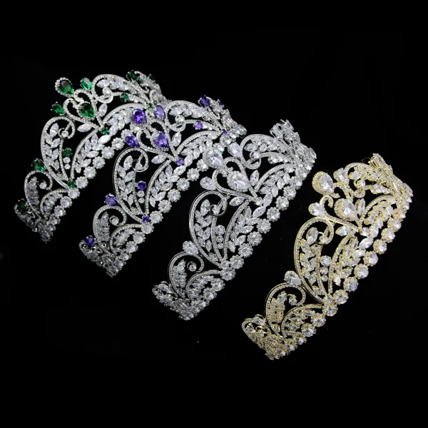 Glitter Goud Rhinestone Zirkonium Bruids Haaraccessoires 2024 Legering Huwelijk Accessoires