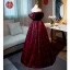 Vintage / Retro Burgundy Printing Prom Dresses 2022 A-Line / Princess Off-The-Shoulder Puffy Short Sleeve Backless Floor-Length / Long Formal Dresses