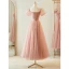 Simple Rougissant Rose Glitter Robe Demoiselle D'honneur 2023 Princesse Encolure Carrée Gonflée Manches Courtes Dos Nu Thé Longueur Robe Demoiselle D'honneur