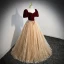 Classic Burgundy Star Sequins Formal Dresses 2022 Ball Gown Square Neckline Suede Short Sleeve Backless Bow Floor-Length / Long Prom Prom Dresses