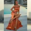 Sexy Summer Orange Evening Dresses 2022 Trumpet / Mermaid Off-The-Shoulder Sleeveless Backless Split Front Floor-Length / Long Evening Party Formal Dresses