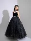 Bling Bling Schwarz Strass Pailletten Geburtstag Blumenmädchenkleider Ballkleid 2025 Rundhalsausschnitt Ärmellos Rückenfreies Lange