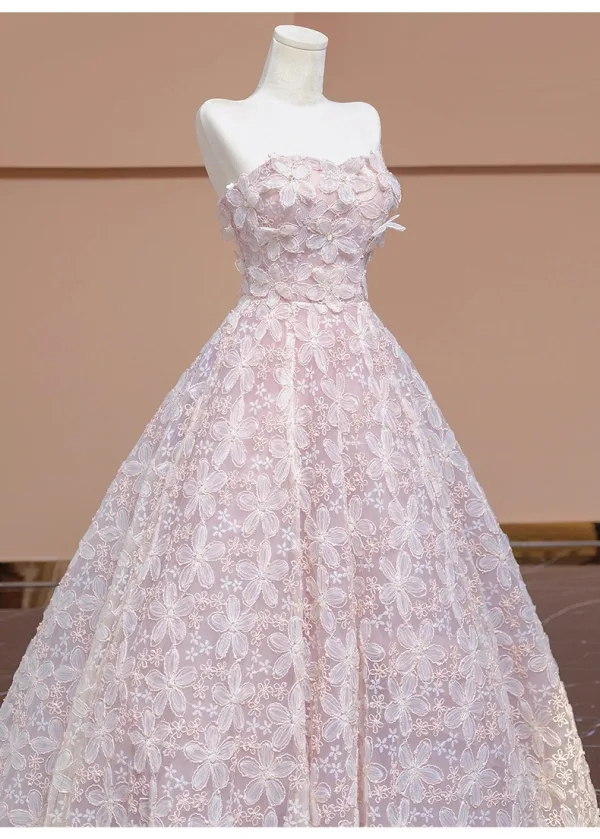 Chic / Belle Rougissant Rose Appliques Paillettes Robe De Bal 2024 Robe Boule Bustier Sans Manches Dos Nu Longue Promo Robe De Ceremonie