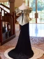 Elegant Black Two Tone Prom Dresses 2024 Trumpet / Mermaid Off-The-Shoulder Short Sleeve Backless Sweep Train Prom Formal Dresses