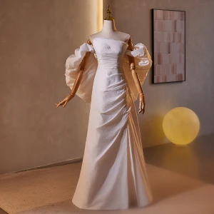 Moda Białe Podział Przodu Sukienki Na Bal 2024 Princessa Przy Ramieniu Bez Rękawów Bez Pleców Długie Bal Sukienki Wizytowe