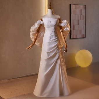 Mode Blanche Fendue Devant Robe De Bal 2024 Princesse De L Épaule Sans Manches Dos Nu Longue Promo Robe De Ceremonie