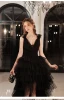 Sexy Black Cascading Ruffles Asymmetrical Cocktail Dresses Prom Dresses 2022 A-Line / Princess Spaghetti Straps Sleeveless Backless Formal Dresses