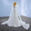 High End Weiß Perlenstickerei Pailletten Brautkleider / Hochzeitskleider 2022 A Linie Stoffgürtel V-Ausschnitt Lange Ärmel Rückenfreies Hof-Schleppe Hochzeit