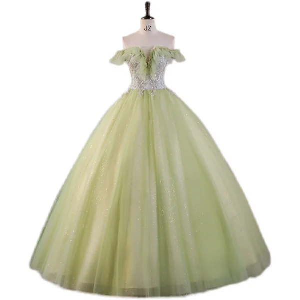 Modern / Fashion Sage Green Sequins Prom Dresses 2023 Ball Gown Off-The-Shoulder Sleeveless Backless Floor-Length / Long Prom Formal Dresses