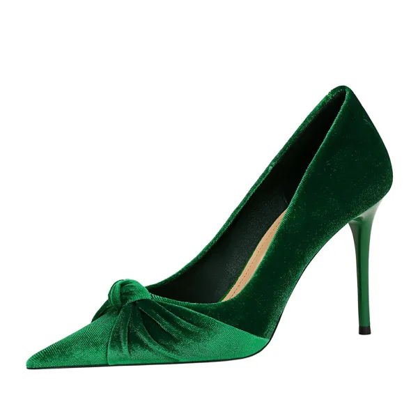 Fashion Dark Green Suede Prom Pumps 2023 10 cm Stiletto Heels Pointed Toe Pumps High Heels