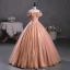 Sparkly Candy Pink Sequins Prom Dresses 2023 Ball Gown Scoop Neck Ruffle Short Sleeve Backless Floor-Length / Long Prom Formal Dresses
