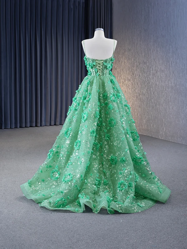 Haut de Gamme Charmant Vert Cendré Perlage Paillettes Appliques Robe De Bal 2023 Princesse Bretelles Spaghetti Sans Manches Dos Nu Train De Balayage Promo Robe De Ceremonie