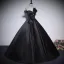 Élégant Noire Satin Robe De Bal 2023 Robe Boule De l'épaule Noeud Sans Manches Dos Nu Longue Promo Robe De Ceremonie
