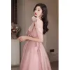 Modest / Simple Blushing Pink Prom Dresses 2023 A-Line / Princess One-Shoulder Sleeveless Backless Floor-Length / Long Prom Formal Dresses