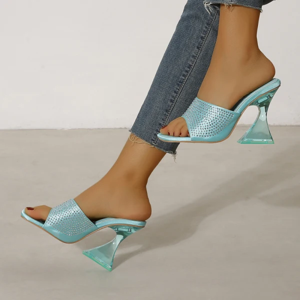 Chic / Beautiful Pool Blue Street Wear Summer Womens Sandals 2022 9 cm Stiletto Heels Crystal Open / Peep Toe Sandals High Heels