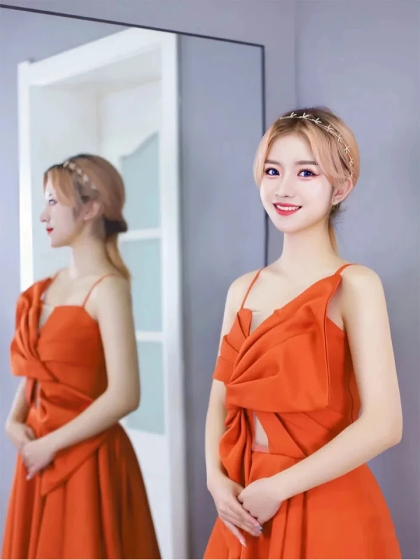 Mode Orange Satin Robe De Bal 2023 Princesse Bretelles Spaghetti Noeud Sans Manches Dos Nu Longue Promo Robe De Ceremonie