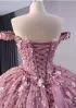 High-end Candy Pink Handmade  Beading Appliques Pearl Sequins Prom Dresses 2024 Ball Gown Off-The-Shoulder Sleeveless Backless Court Train Prom Formal Dresses
