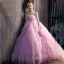 Lovely Candy Pink Cascading Ruffles Birthday Flower Girl Dresses 2025 Ball Gown Scoop Neck Sleeveless Backless Floor-Length / Long