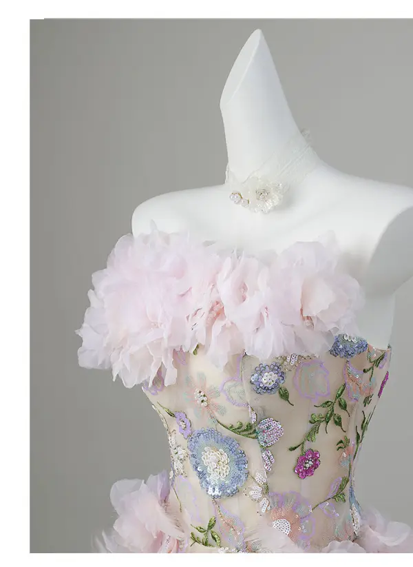 Flower Fairy Blushing Pink Beading Sequins Appliques Embroidered Prom Dresses 2026 A-Line / Princess Scoop Neck Sleeveless Backless Floor-Length / Long Prom Formal Dresses